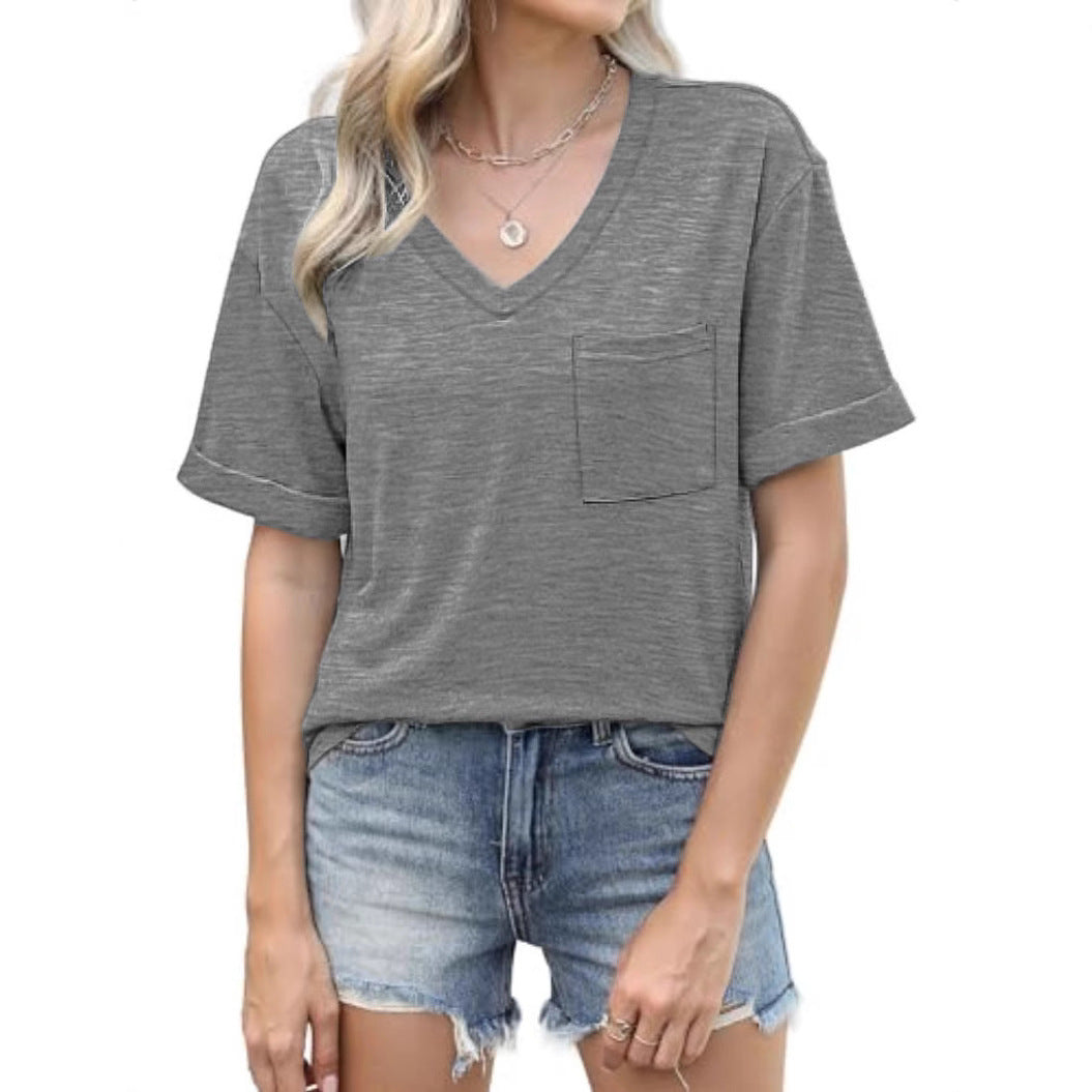 Dame V-hals T-shirt med brystlomme Stilla