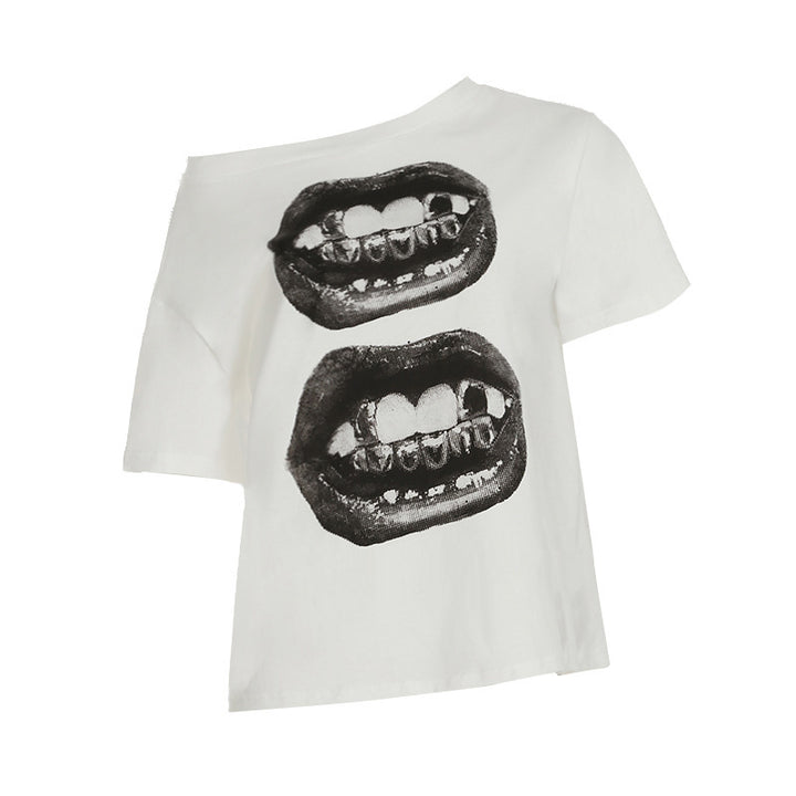 Dame T-shirt med glitrende korsdesign og afslappet pasform Skovae