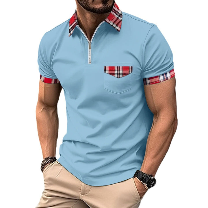 Herre Moderne Halv-Zip Polo T-Shirt med ternet Detalje Stilla