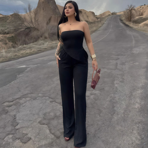 Dame elegant jumpsuit med off-shoulder design og asymmetrisk kant Skovae