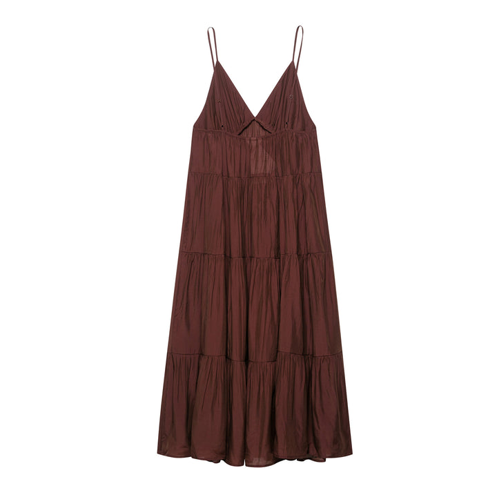 Femme Maxi Slip Kjole med Flæsekant og Spaghetti Stropper Stilla