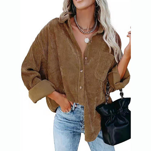 Dame Cord-Skjorte i afslappet oversized-snit Stilla