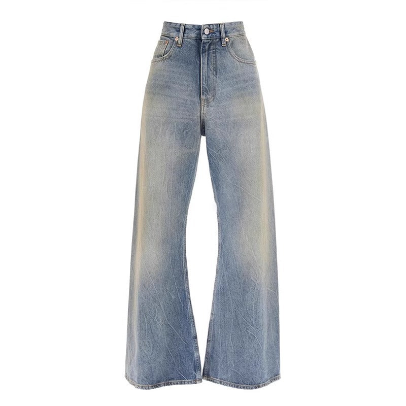 Dame Bredskåret Højtaljede Jeans i Vintage-stil med afslappet pasform og særlige vaskeeffekter Stilla