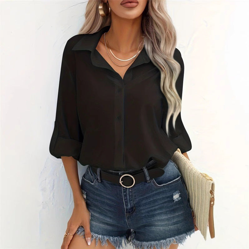 Dame afslappet Langærmet bluse med dropped shoulders og klassisk krave Stilla