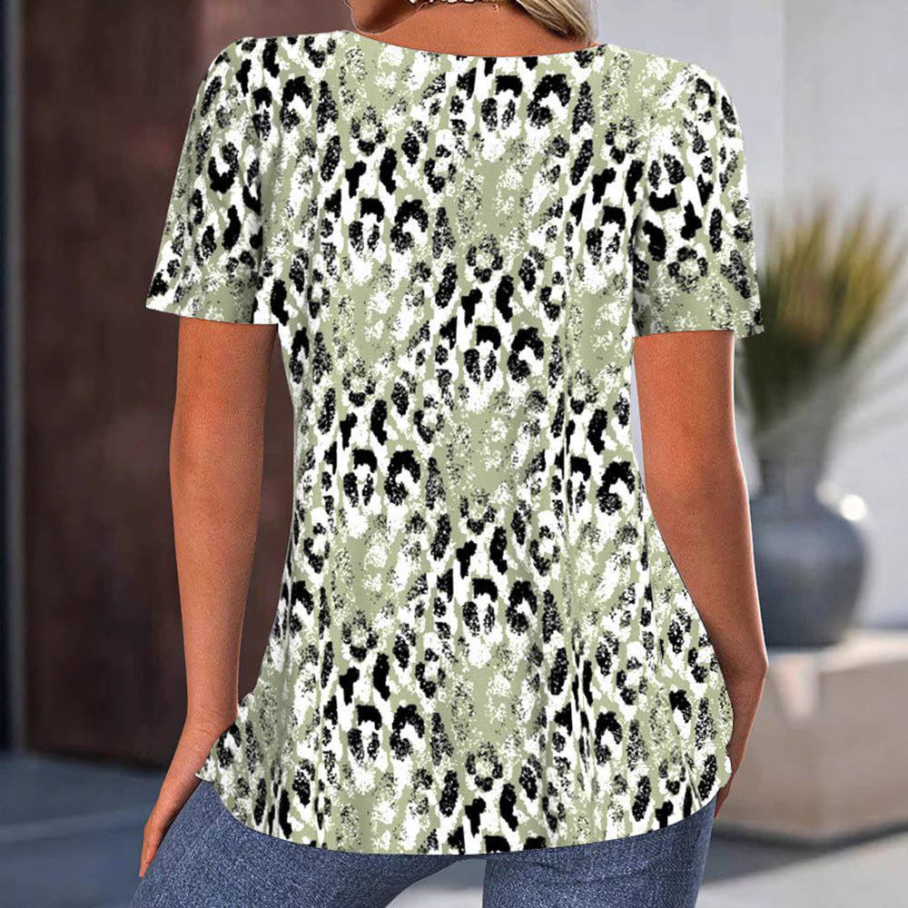 Dame kortærmet bluse med kreative dyreprint accenter Stilla