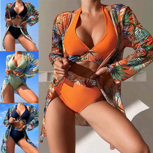 Dame bikini-sæt med stilfuld kimono og høj talje trusser Stilla