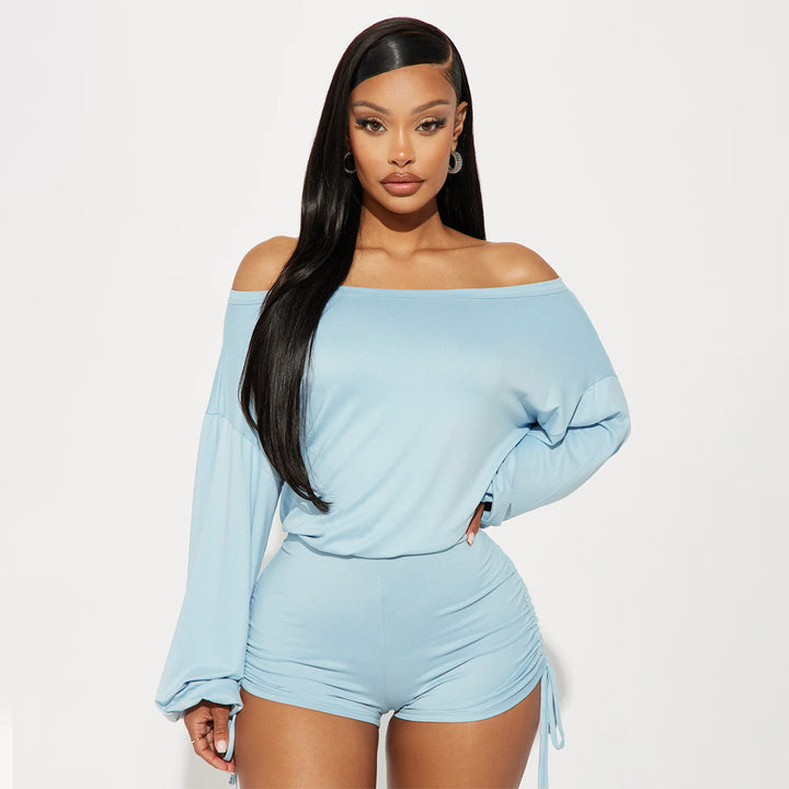 Dame Off-Shoulder Kort Overall med raffinerede rynkeelementer Stilla
