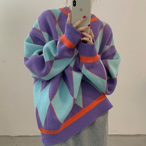 Femme Geometrisk Mønster Oversize Striktrøje Stilla