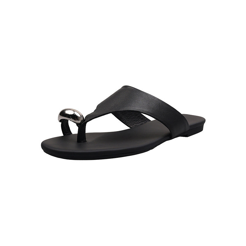 Dame Elegant Åben-Tå Rutsj-Sandaler med Dekorativ Metal Accent Stilla