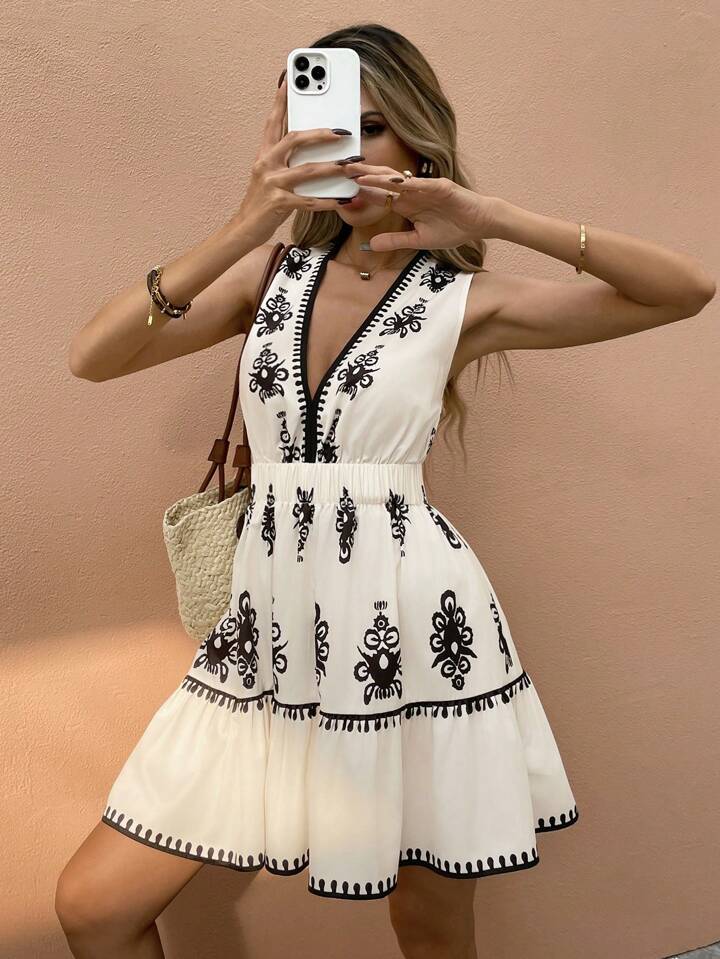 Kvinder Broderet Babydoll Kjole Stilla