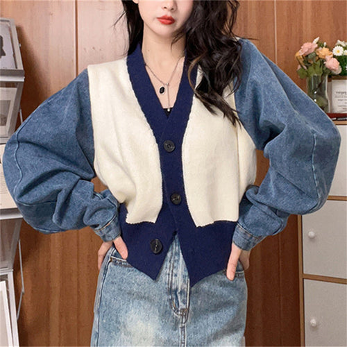 Femme Stilfuld Farveblok Strikcardigan Stilla