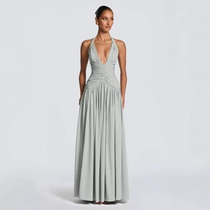 Damer Elegant Maxi Kjole med Wrap Design og V-Hals