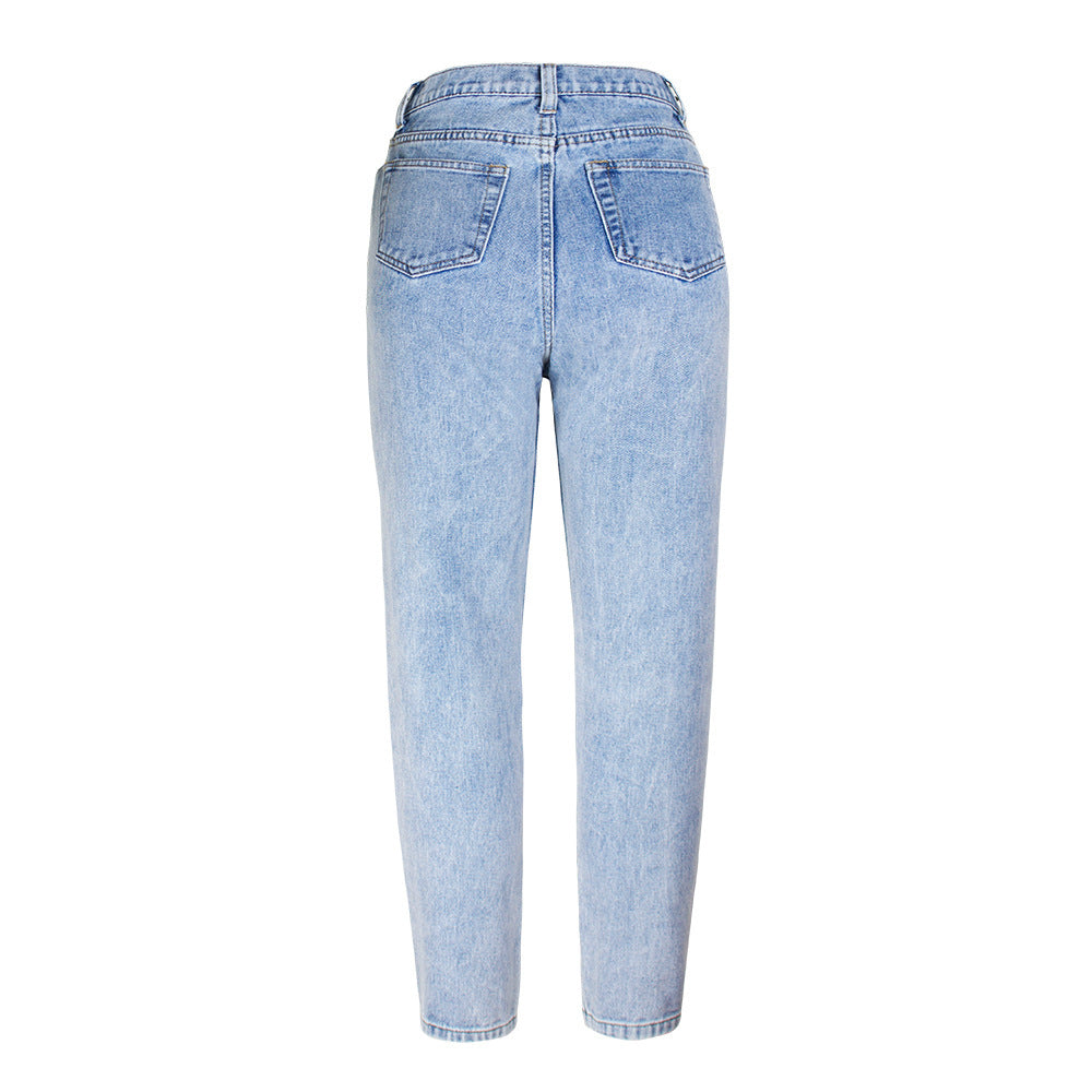Dame High-Waist Jeans med frynset design Stilla