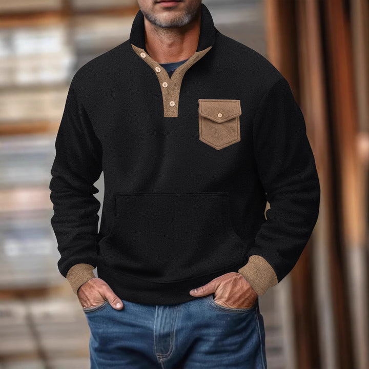 Herrer sweatshirt med moderne ståkrave og påsyet lomme Stilla