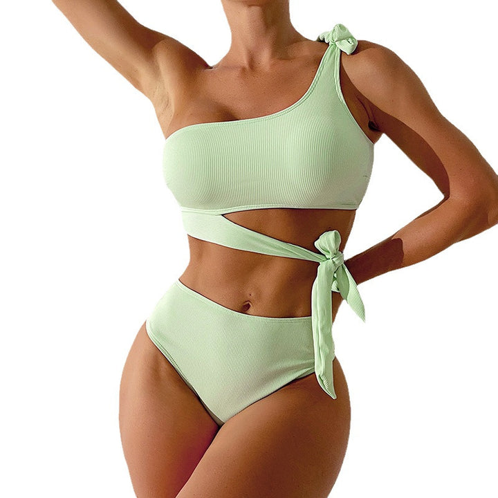 Dame Cut-Out Bikini-sæt med asymmetrisk top og fashionable bindebånd Skovae