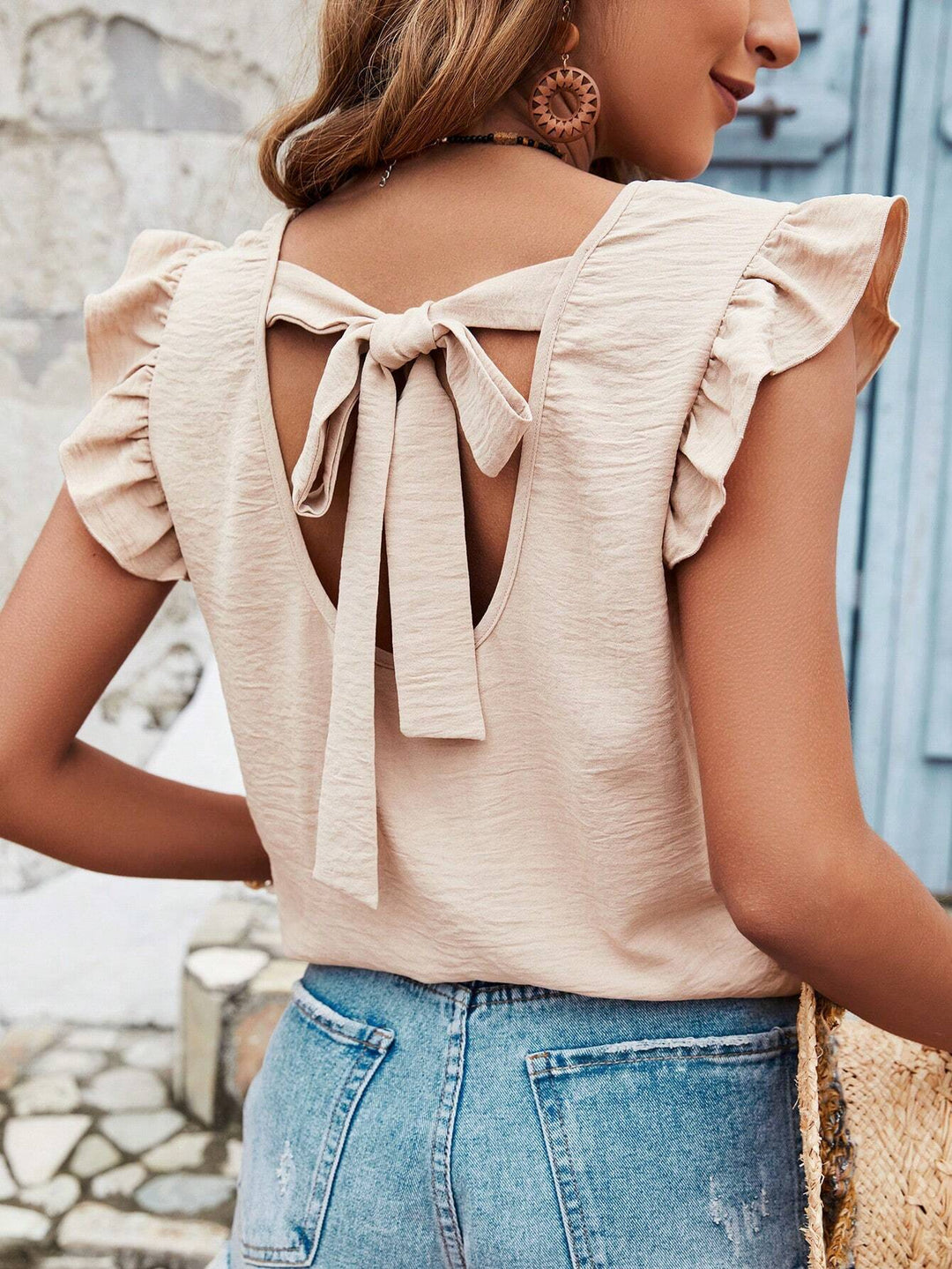 Damer Elegant Bluse shirt med Volangærmer og Rygsnøring Stilla