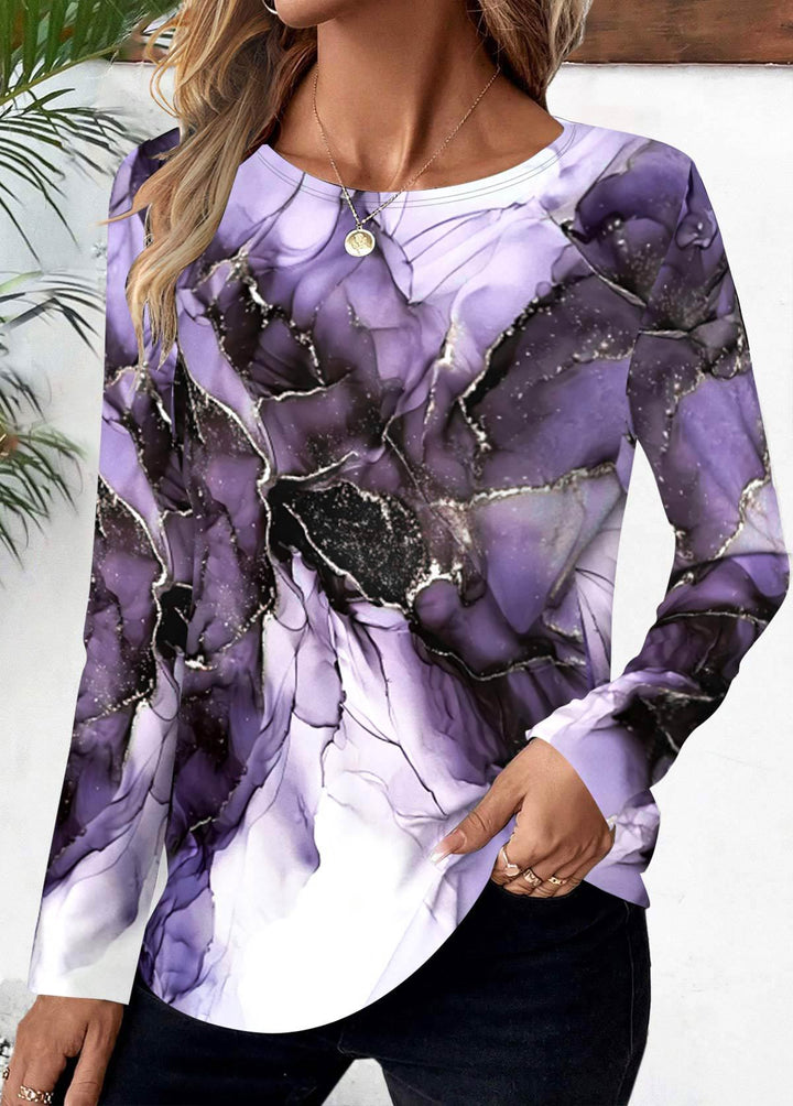 Stilla | Casual Print Rund Hals Regulær Ærme Lange Ærmer T-shirt