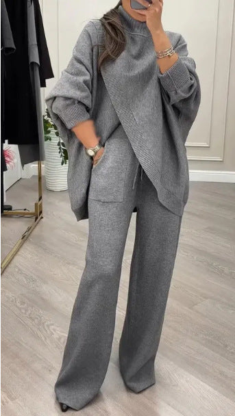 Kvinders Cozy Knit Ensemble med Oversized Sweatshirt og Bred Ben Bukser Stilla