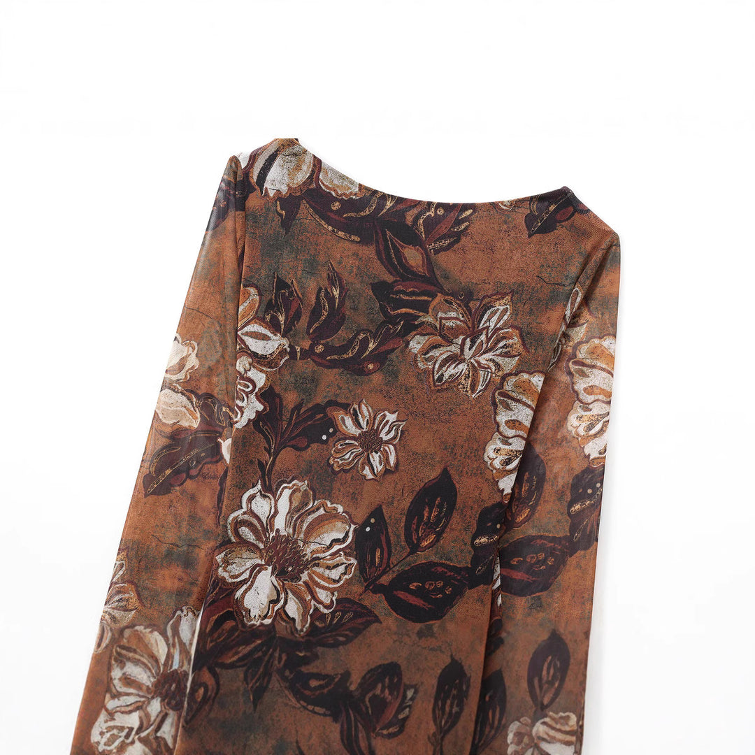 Femme Langærmet Blomster Mønster Maxi Kjole Stilla