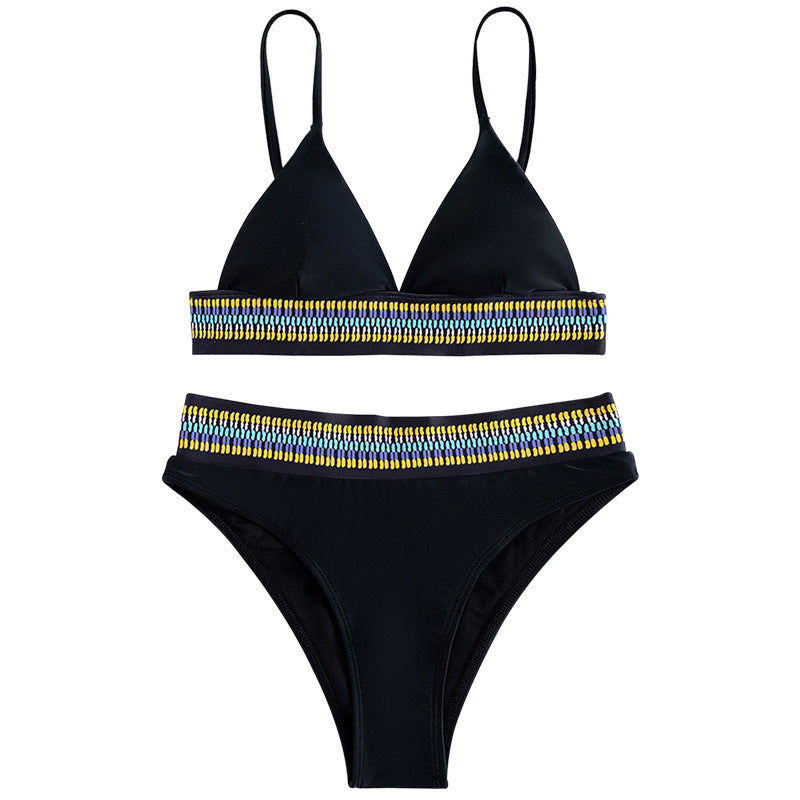 Dame Højtaljet Bikini med farverig Jacquard-bånd Skovae