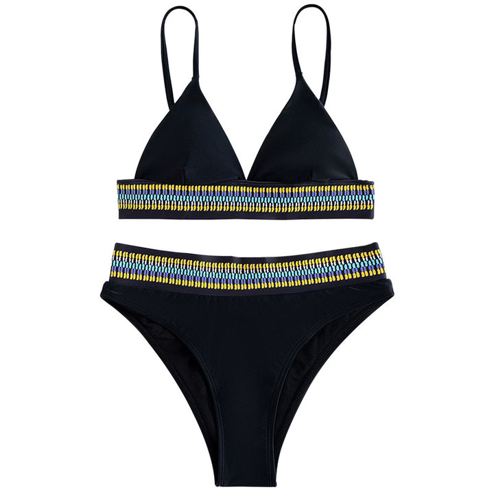 Dame Højtaljet Bikini med farverig Jacquard-bånd Skovae
