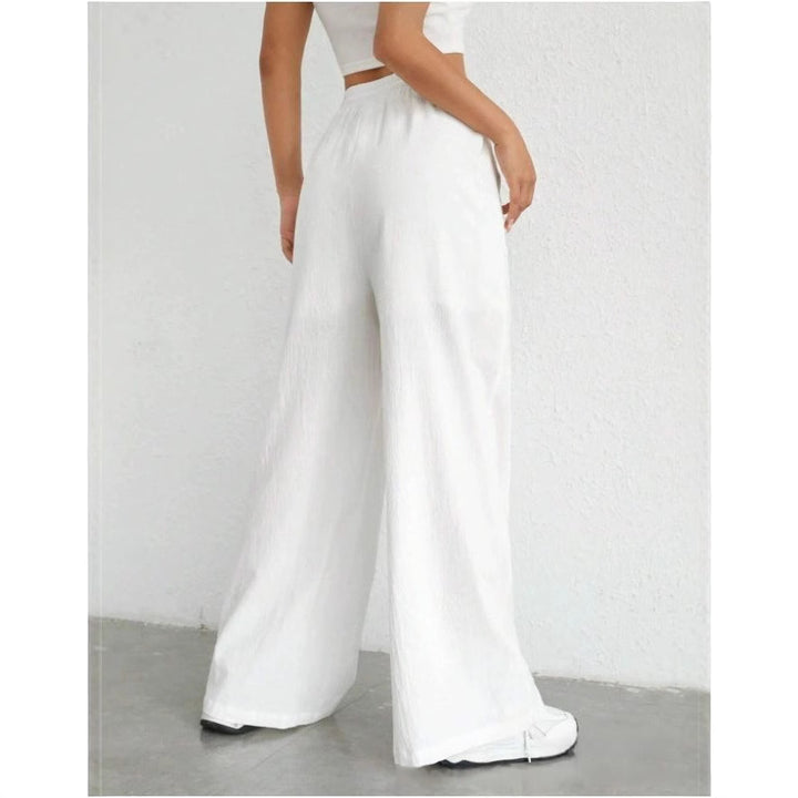 Dame brede High-Waist-bukser med struktureret overflade Stilla