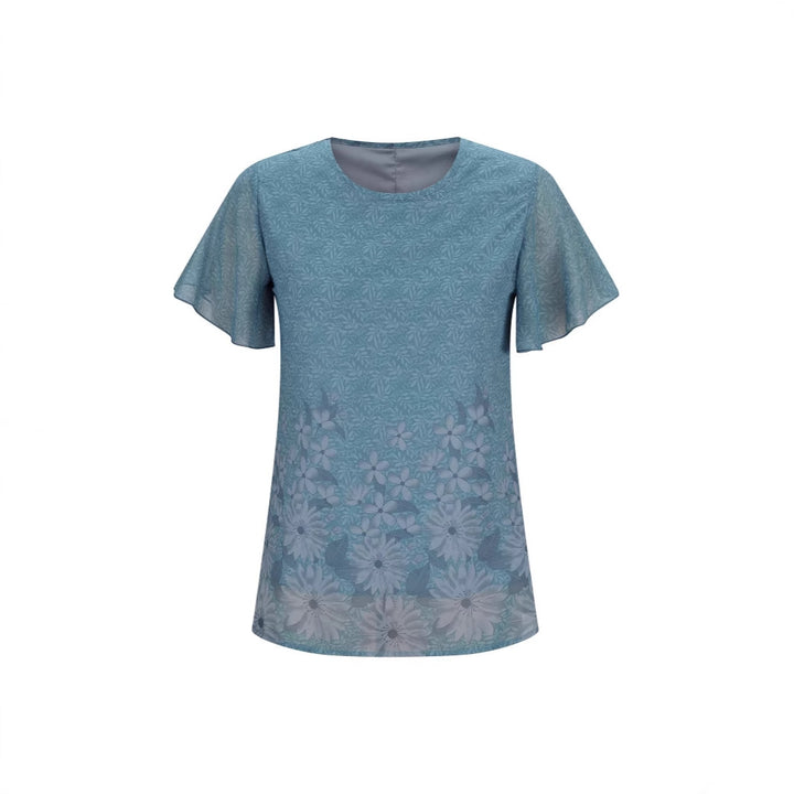 Dame tunika med elegant volang-design og blomstermønster Stilla