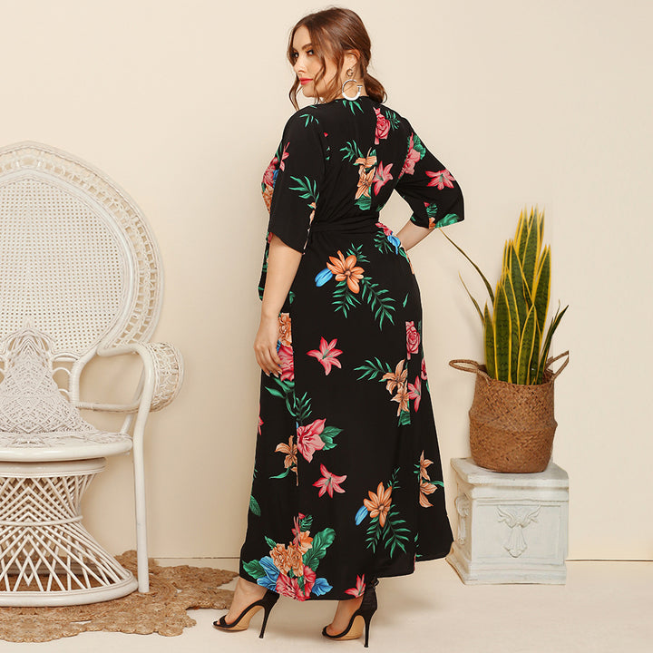 Dame Maxikjole med blomstret design og taljebælte Stilla
