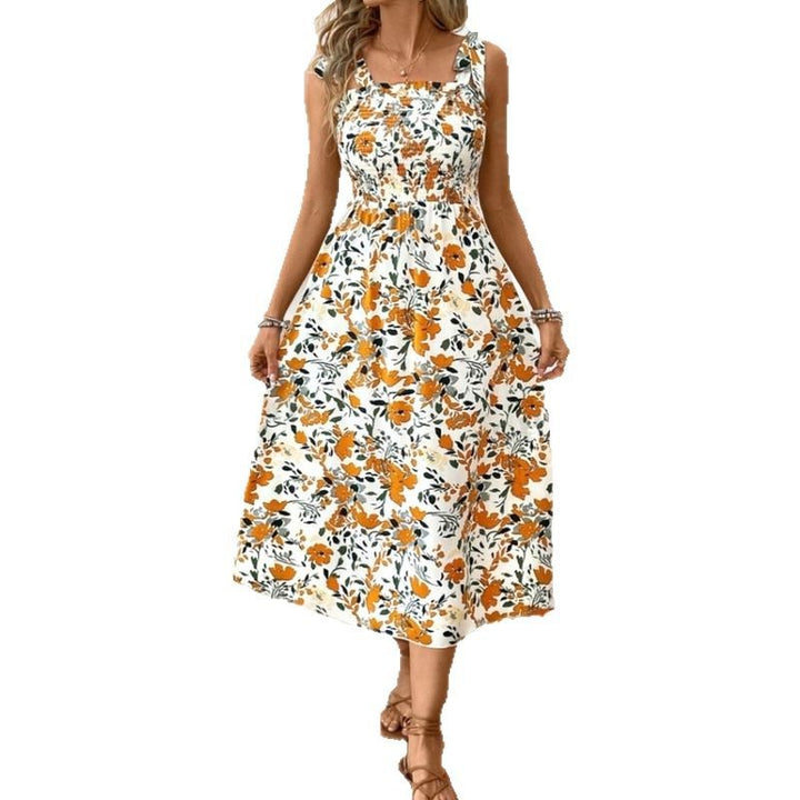 Dame Floral Print Midi Kjole med samlingsoverdel Stilla