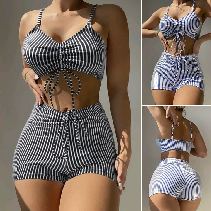 Dame bikini sæt med rynket top og korte shorts Stilla