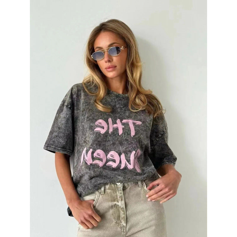 Dame oversized T-shirt med kreativt tryk og afslappet snit Stilla