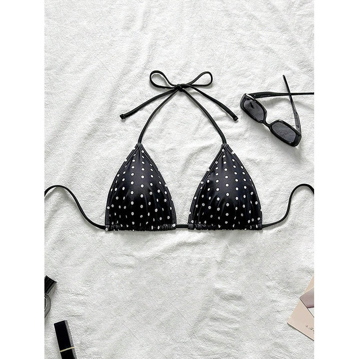 Dame triangelbikini med justerbare stropper og legende polka-prikker mønster Skovae