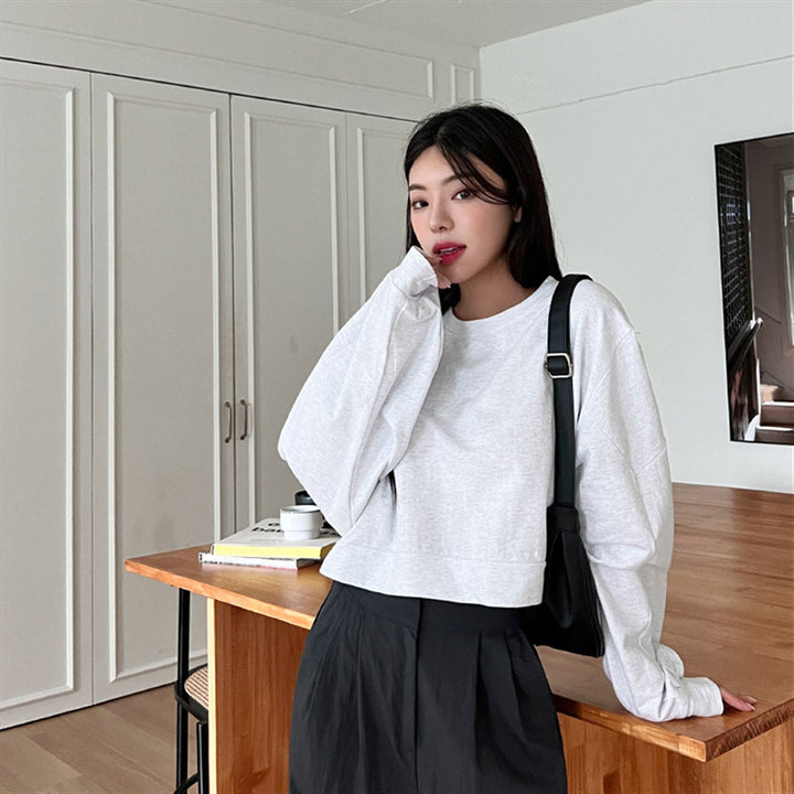 Dame cropped sweater med ballonærmer Stilla