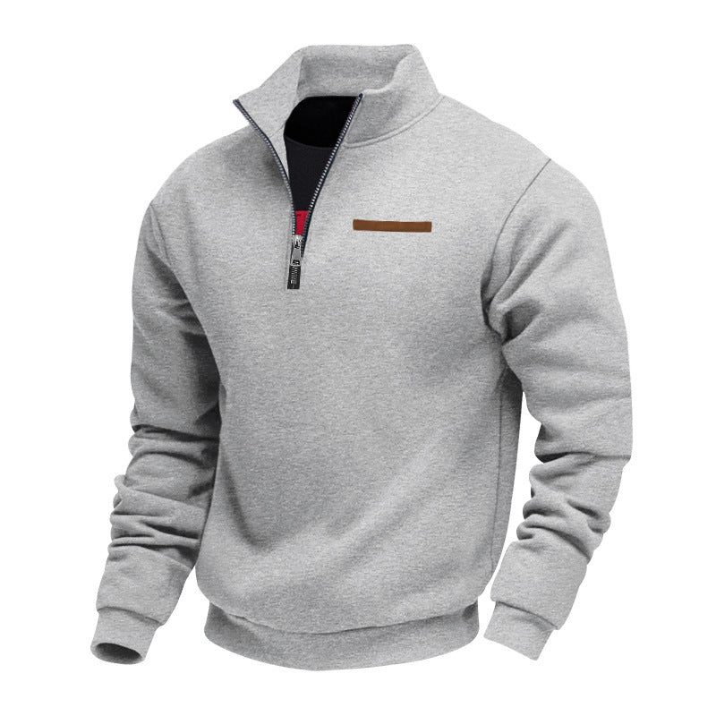 Herre sporty fleece-pullover med høj krave og praktisk lynlåspanel Stilla