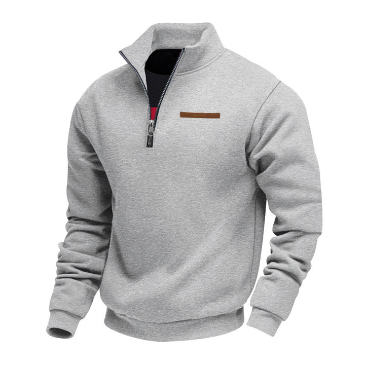 Herre sporty fleece-pullover med høj krave og praktisk lynlåspanel Stilla