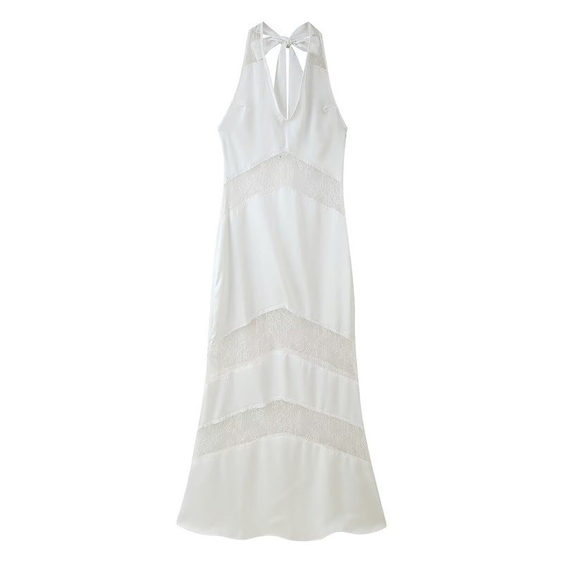 Dame Halterneck Satin Aftenkjole med Spidsudsmykninger Stilla