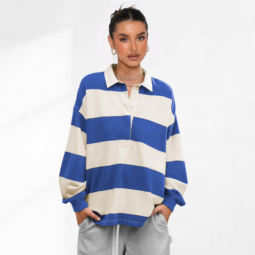 Dame afslappet polo-shirt med overdimensionerede og kontrasterende striber Stilla