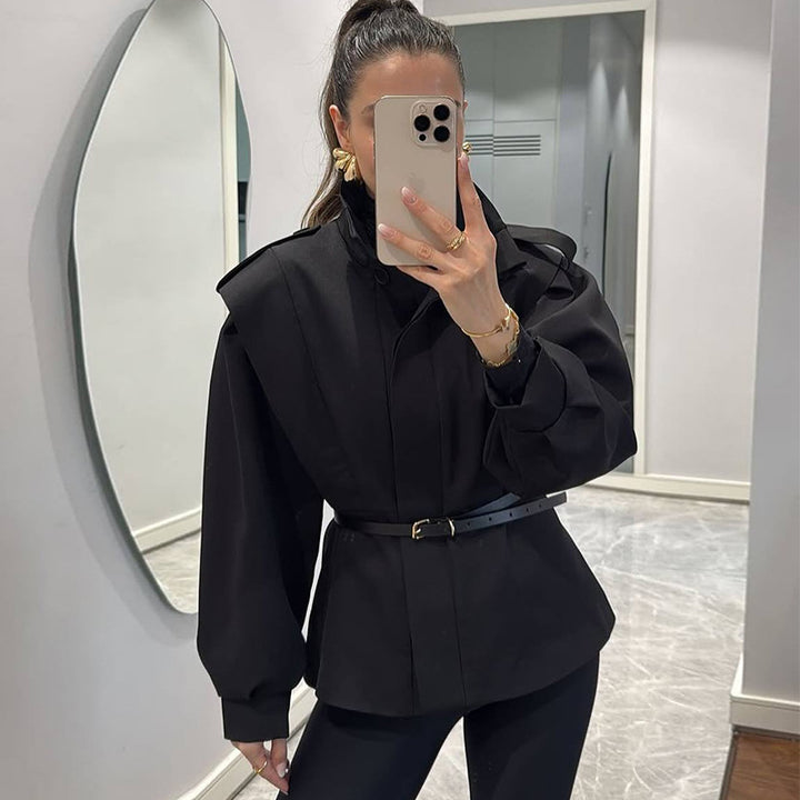 Dame High Fashion Blazerjakke med struktur og talje bælte Stilla