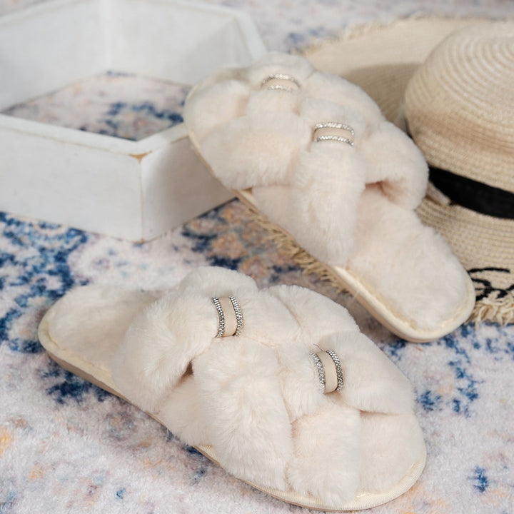 Dame Fuzzy Pantoletter med glamourøst dekorationsdesign Stilla