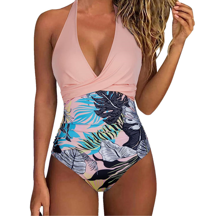 Dame one-piece badedragt med floral indpakningsdesign og justerbare stropper Skovae