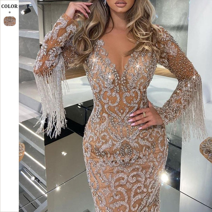 Dame Glamourøst Aftenkjole med glitrende udsmykninger Stilla