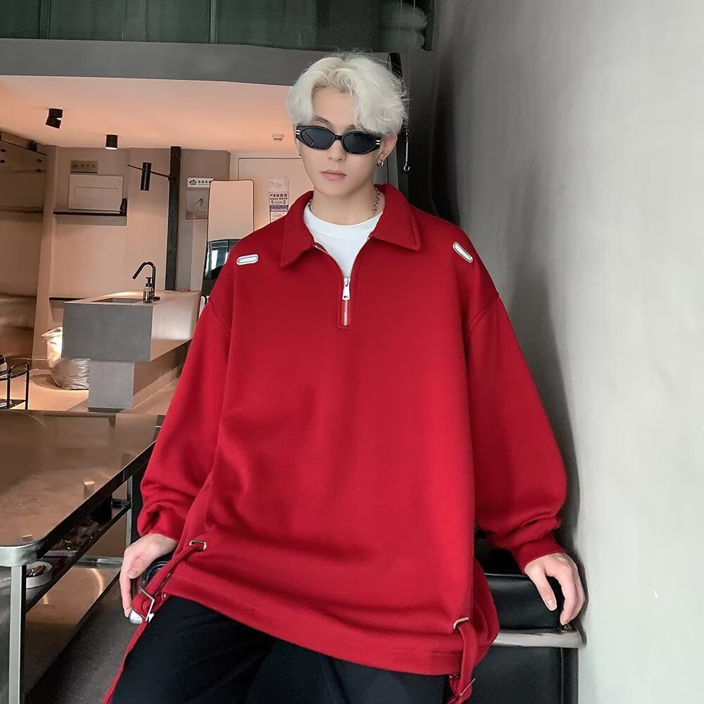 Herrer behagelig oversized sweatshirt med moderne ståkrave og lynlås Stilla