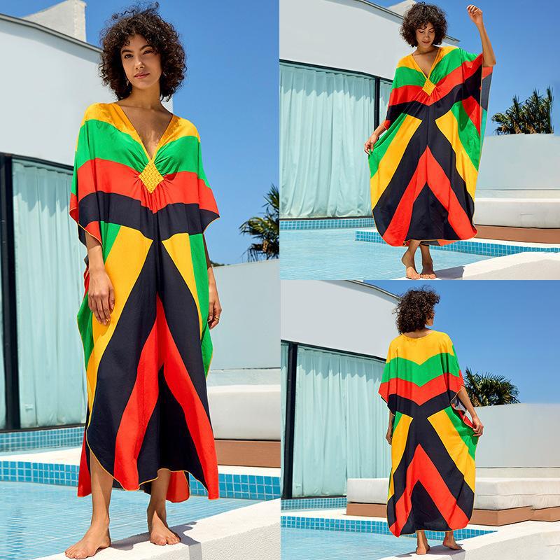 Dame Strandkaftan med iøjnefaldende geometrisk design Stilla
