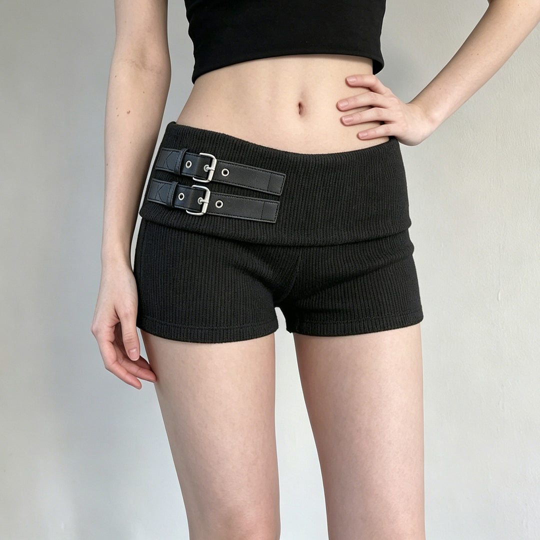 Damen elegante Shorts mit dekorativen Riemen und hohem Bund Skovae