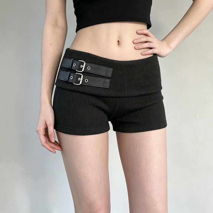 Damen elegante Shorts mit dekorativen Riemen und hohem Bund Skovae