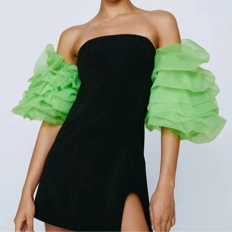 Dame Trendy Minikjole med Puffærmer Stilla