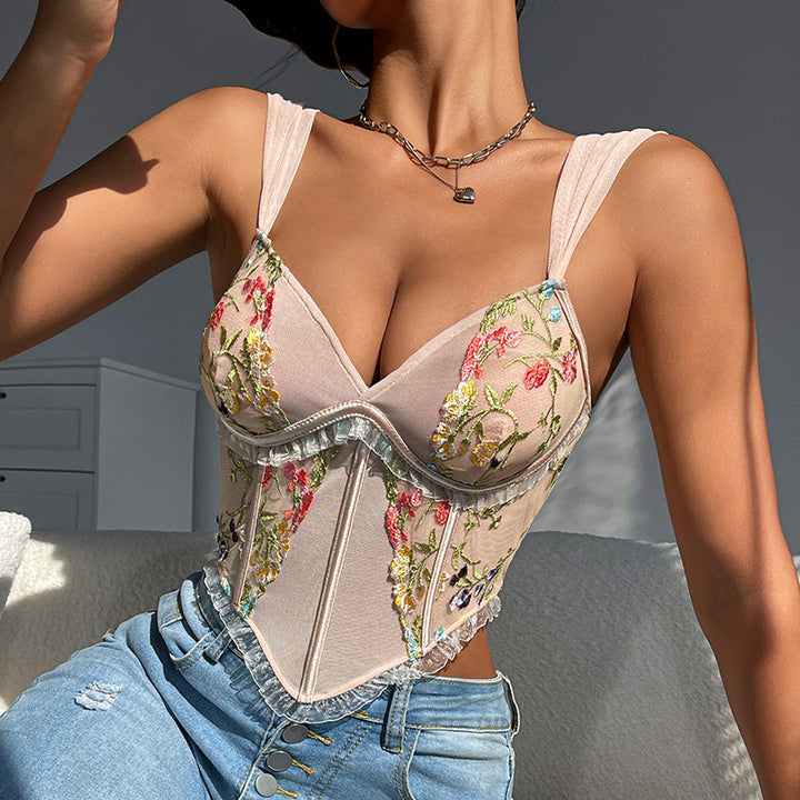 Damer Elegant spids-bustier med floral broderi og korsetslignende snit Stilla