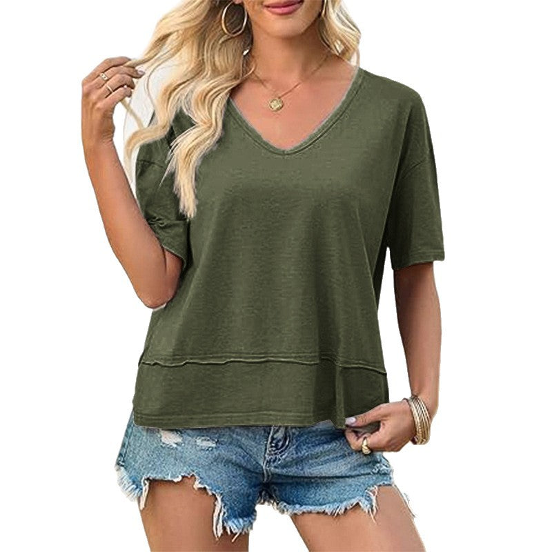 Dame afslappet V-hals oversized T-shirt Stilla