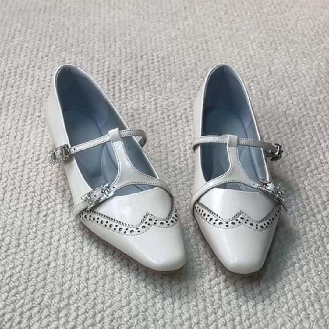 Dame Elegant Spids Tå Mary Jane Ballerinaer med Dekorativ Spænde Stilla