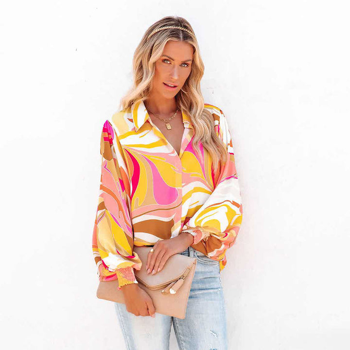 Dame Elegant Bluse med smagfuld farvegradient og voluminøse ærmer Stilla